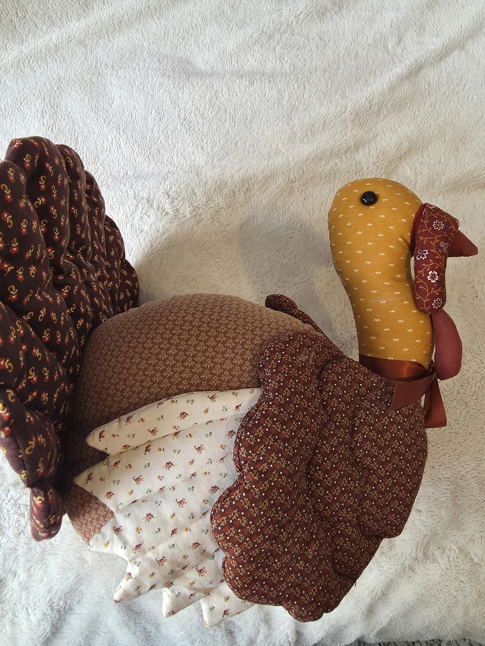 Vintage Fabric Quilted Thanksgiving Turkey Plush 14x11